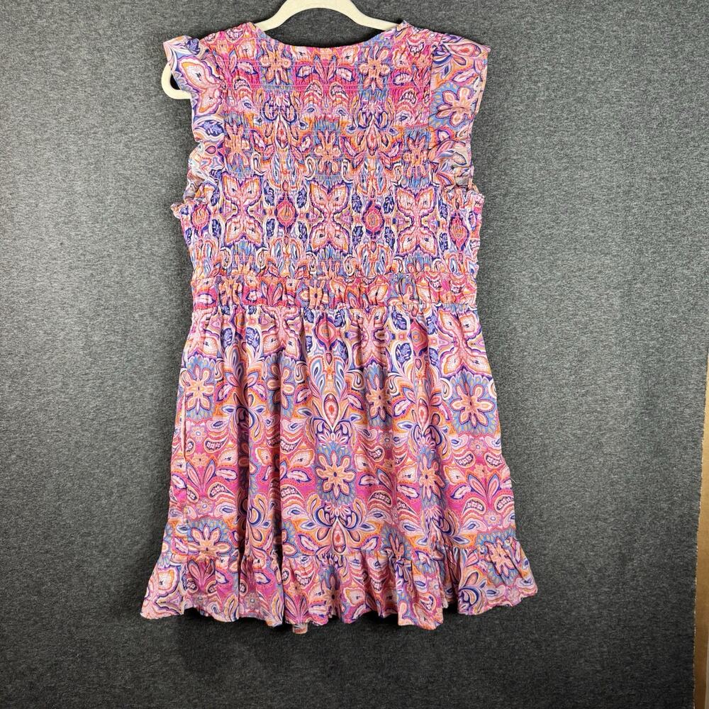 Anthropologie Pink Boho Floral Mini Dress Ruffle Sleeve Babydoll Resort Summer L - Picture 4 of 10